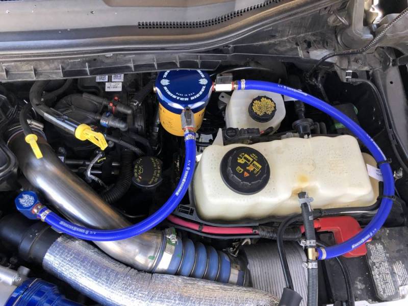 Ford F-350 Coolant Filtration System - Engine Mount - Sinister Diesel - Sinister Blue - `17-`19